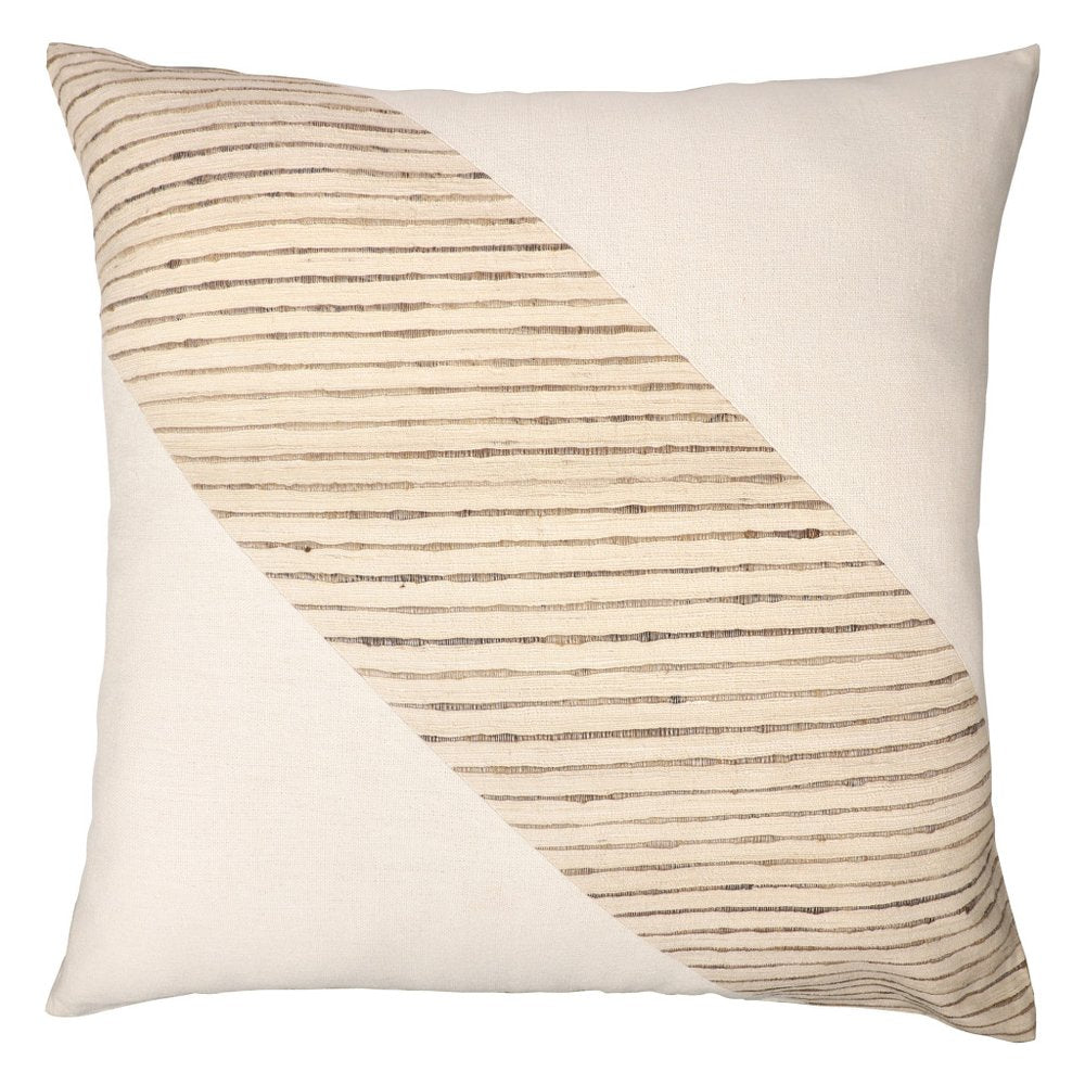 24" Beige and White Geometric Silk Throw Pillow With Embroidery HomeRoots