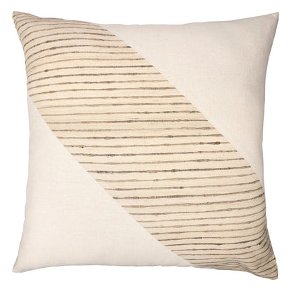 24" Beige and White Geometric Silk Throw Pillow With Embroidery HomeRoots