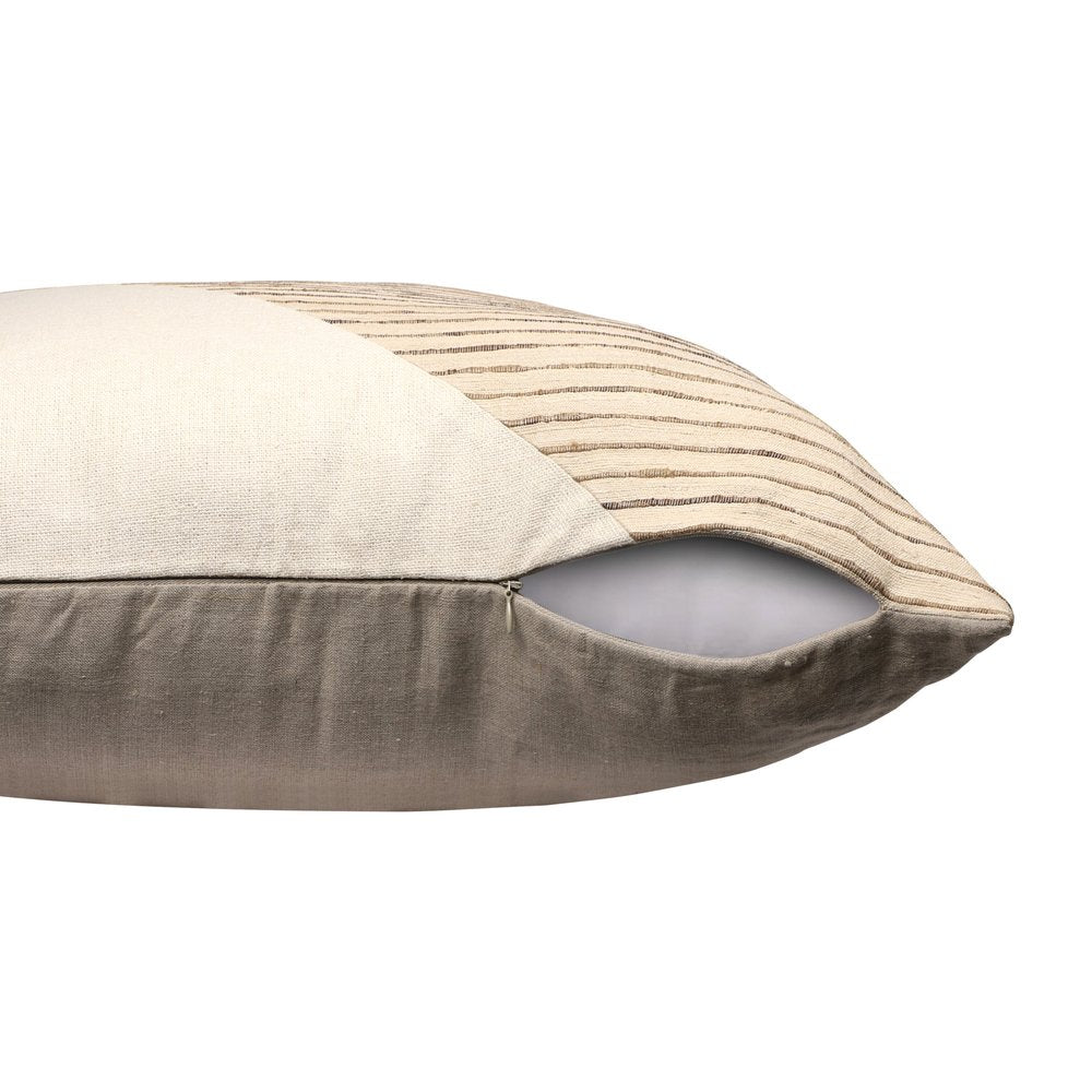 24" Beige and White Geometric Silk Throw Pillow With Embroidery HomeRoots