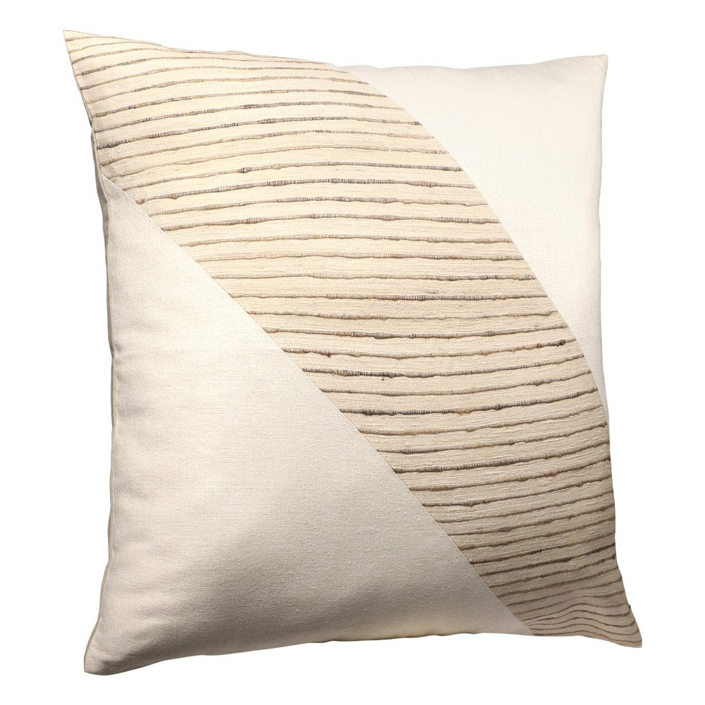 24" Beige and White Geometric Silk Throw Pillow With Embroidery HomeRoots