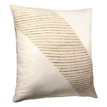 24" Beige and White Geometric Silk Throw Pillow With Embroidery HomeRoots