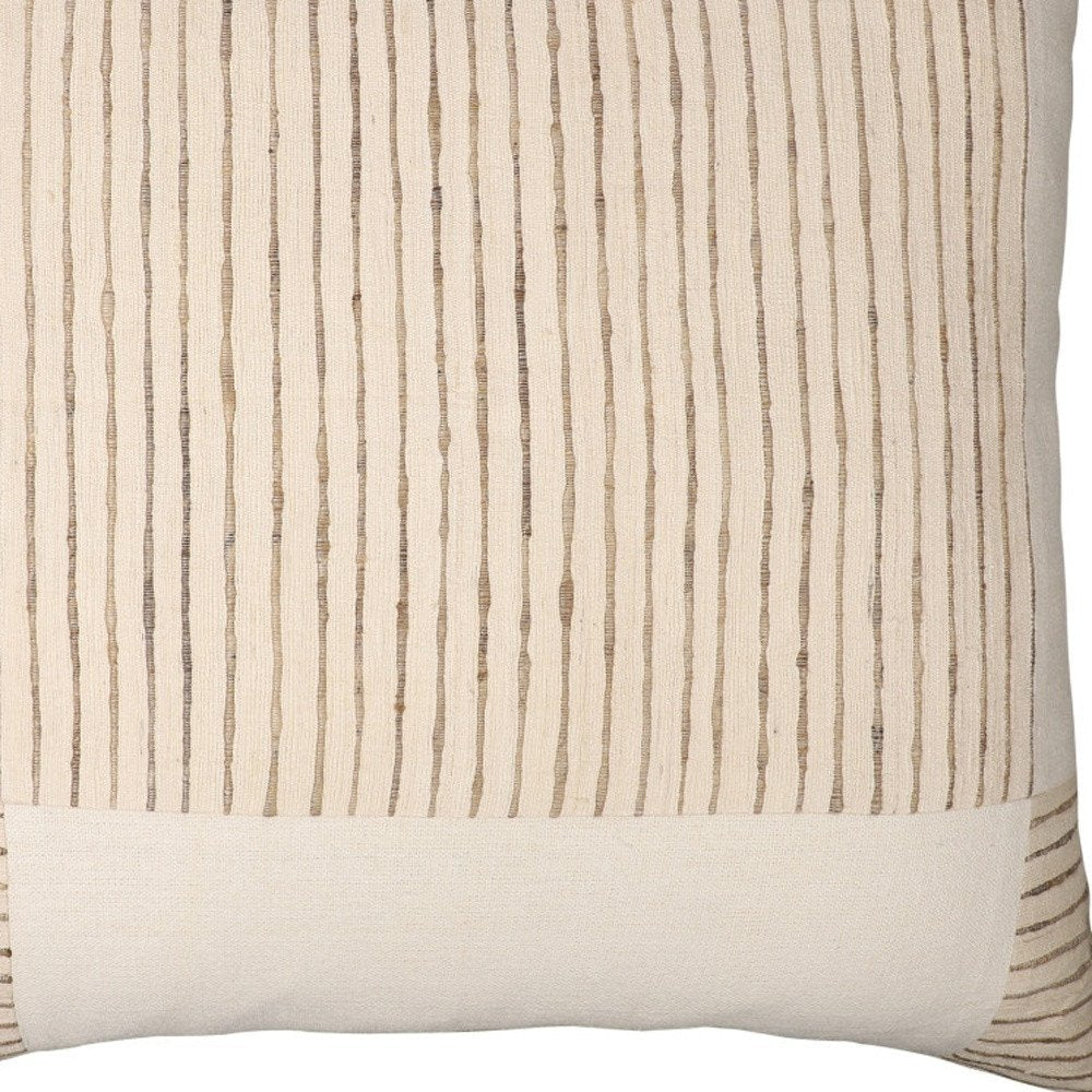 24" Beige and White Check Silk Throw Pillow With Embroidery HomeRoots