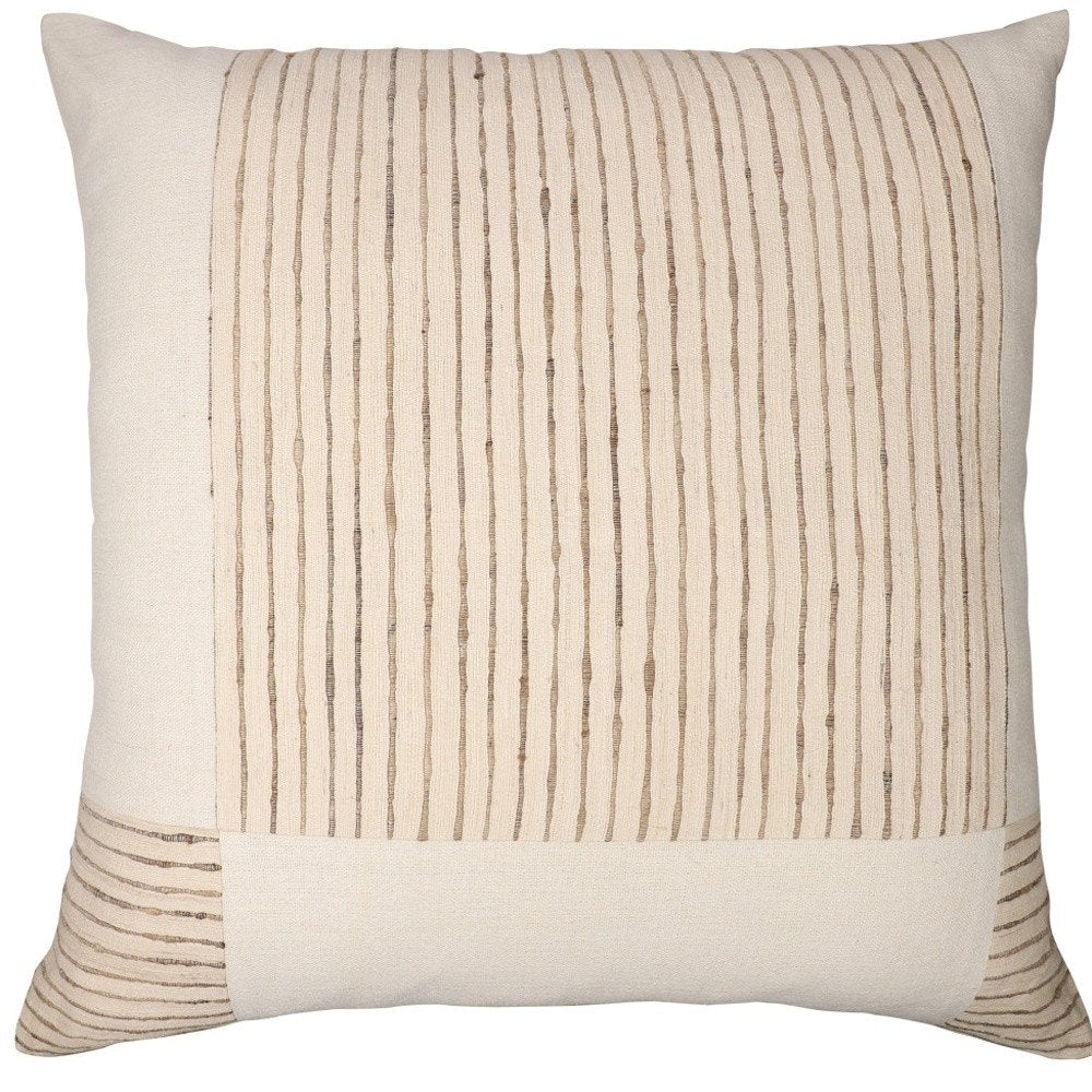 24" Beige and White Check Silk Throw Pillow With Embroidery — view 11