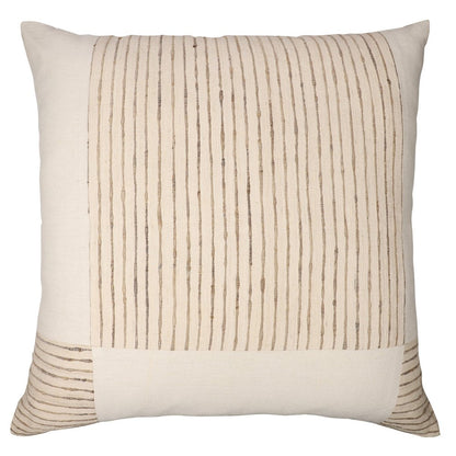 24" Beige and White Check Silk Throw Pillow With Embroidery HomeRoots