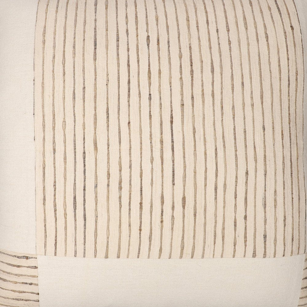 24" Beige and White Check Silk Throw Pillow With Embroidery