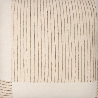 24" Beige and White Check Silk Throw Pillow With Embroidery