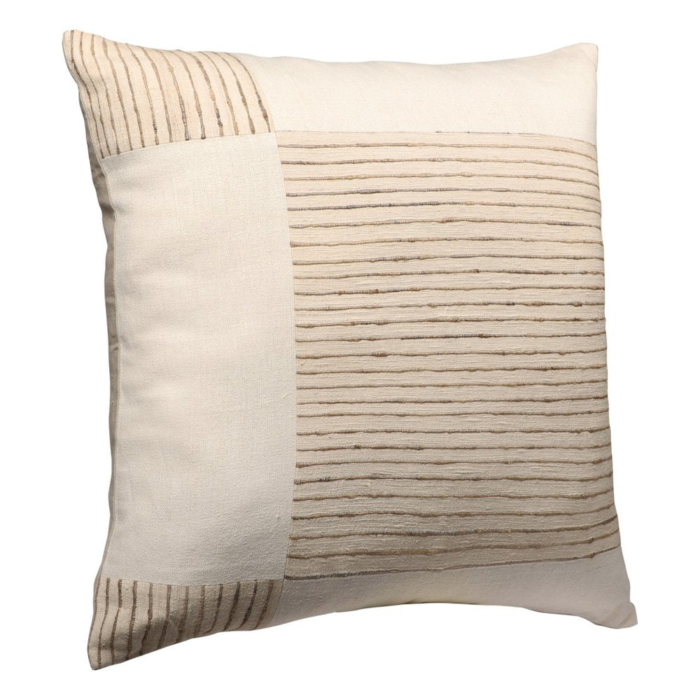 24" Beige and White Check Silk Throw Pillow With Embroidery — view 8