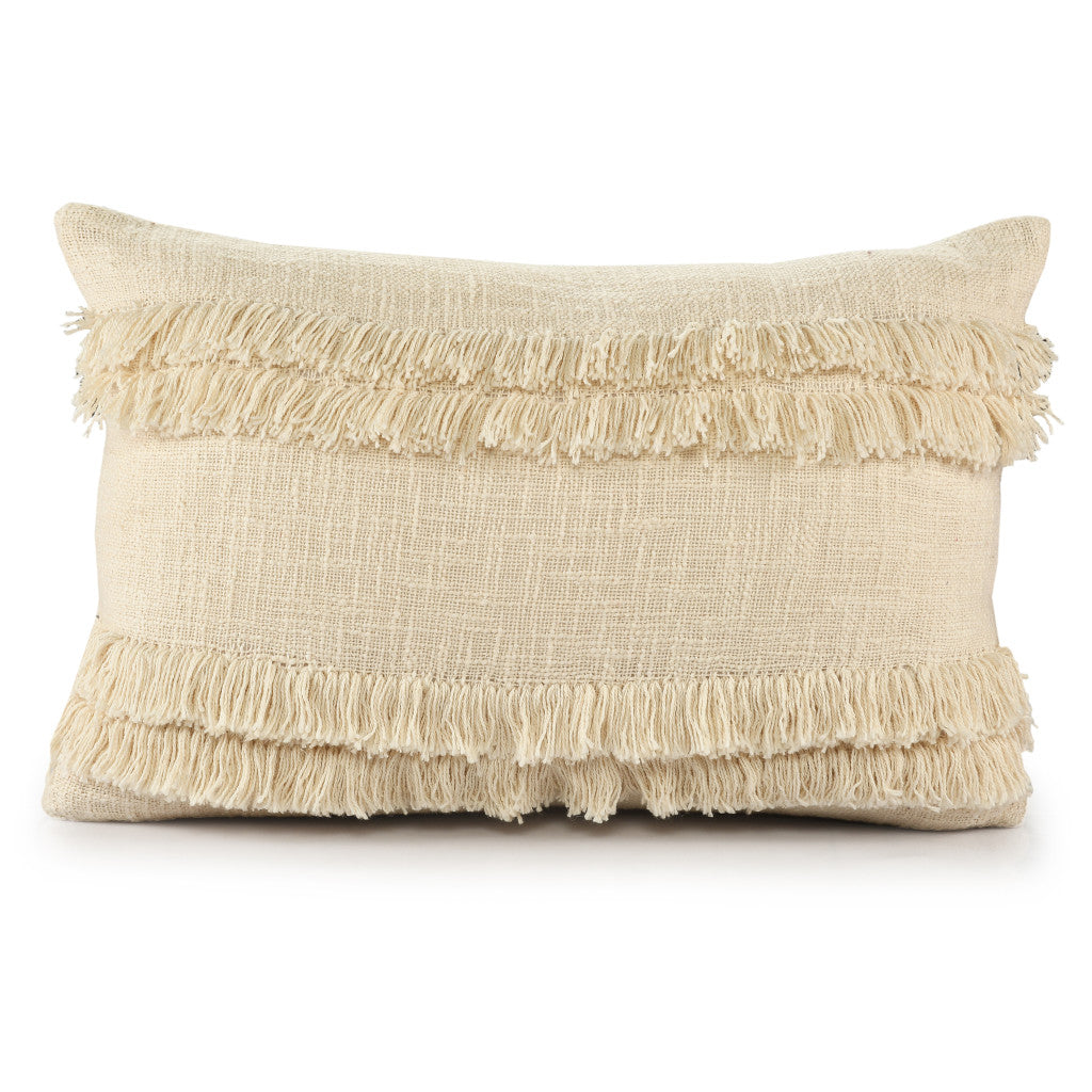 14" X 20" Cream Cotton Throw Pillow With Texture