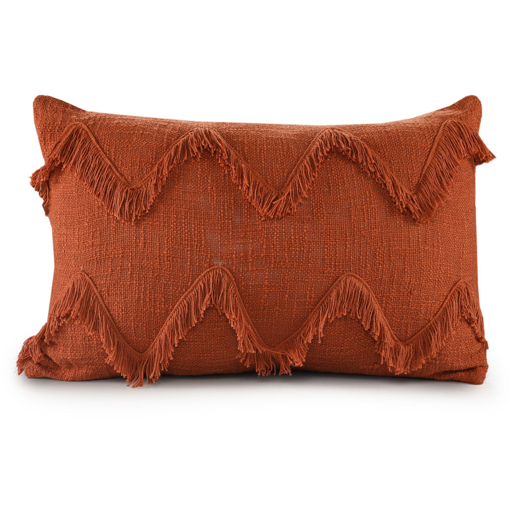 14" X 20" Cinnamon Chevron Cotton Lumbar Throw Pillow With Texture