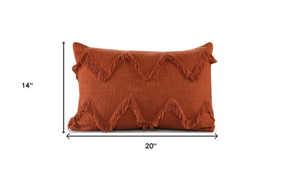 14" X 20" Cinnamon Chevron Cotton Lumbar Throw Pillow With Texture HomeRoots