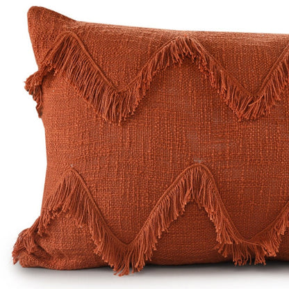 14" X 20" Cinnamon Chevron Cotton Lumbar Throw Pillow With Texture HomeRoots