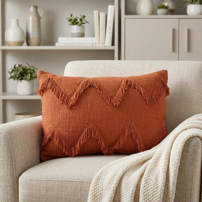 14" X 20" Cinnamon Chevron Cotton Lumbar Throw Pillow With Texture HomeRoots
