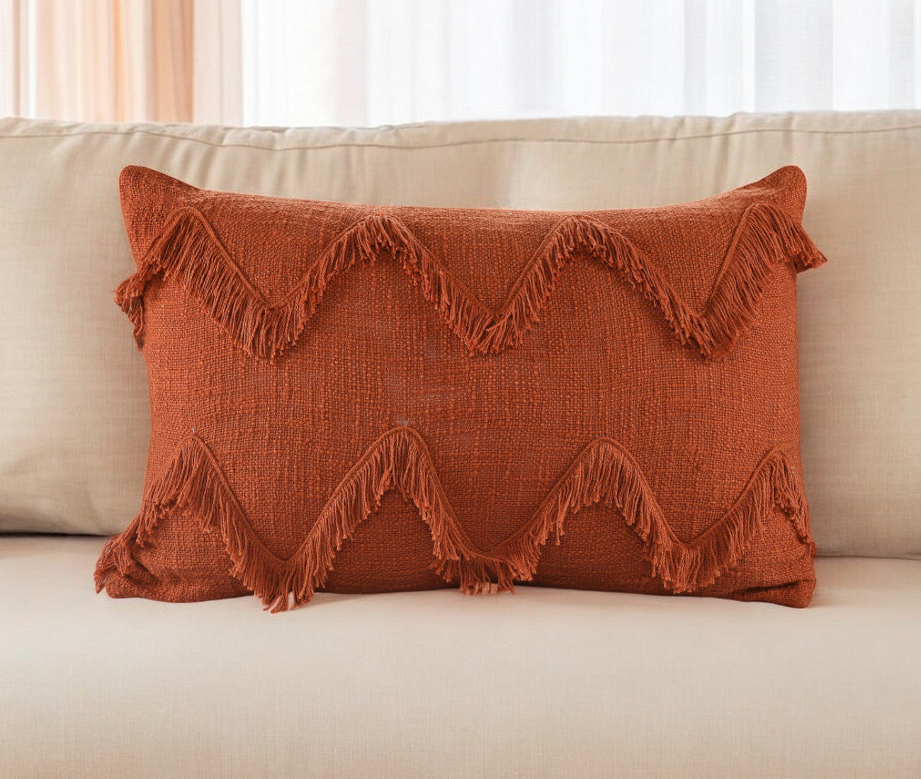 14" X 20" Cinnamon Chevron Cotton Lumbar Throw Pillow With Texture