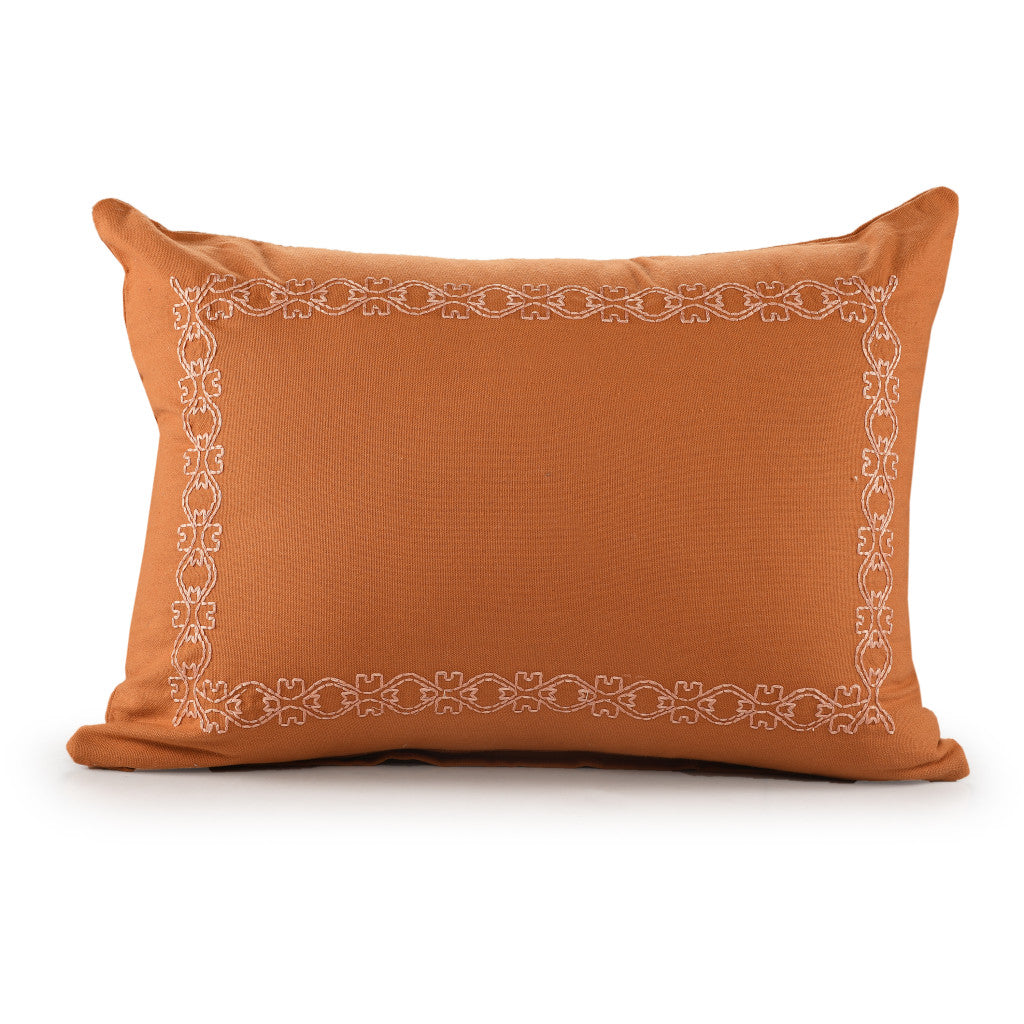 14" X 20" Orange Geometric Cotton Lumbar Throw Pillow