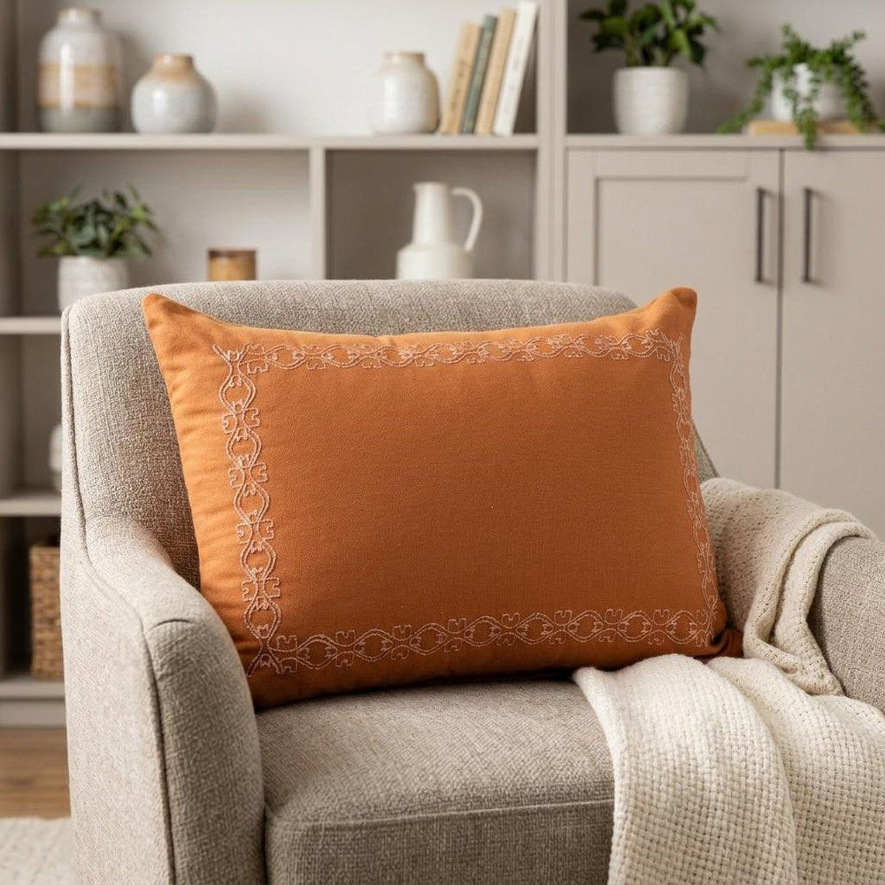 14" X 20" Orange Geometric Cotton Lumbar Throw Pillow — view 12