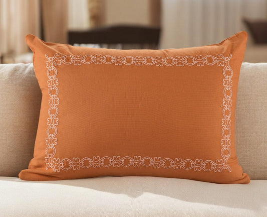 14" X 20" Orange Geometric Cotton Lumbar Throw Pillow