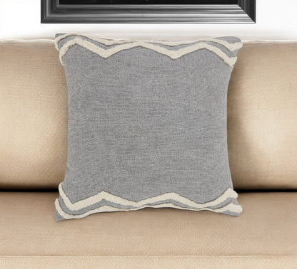 16" X 24" Gray Chevron Cotton Lumbar Throw Pillow