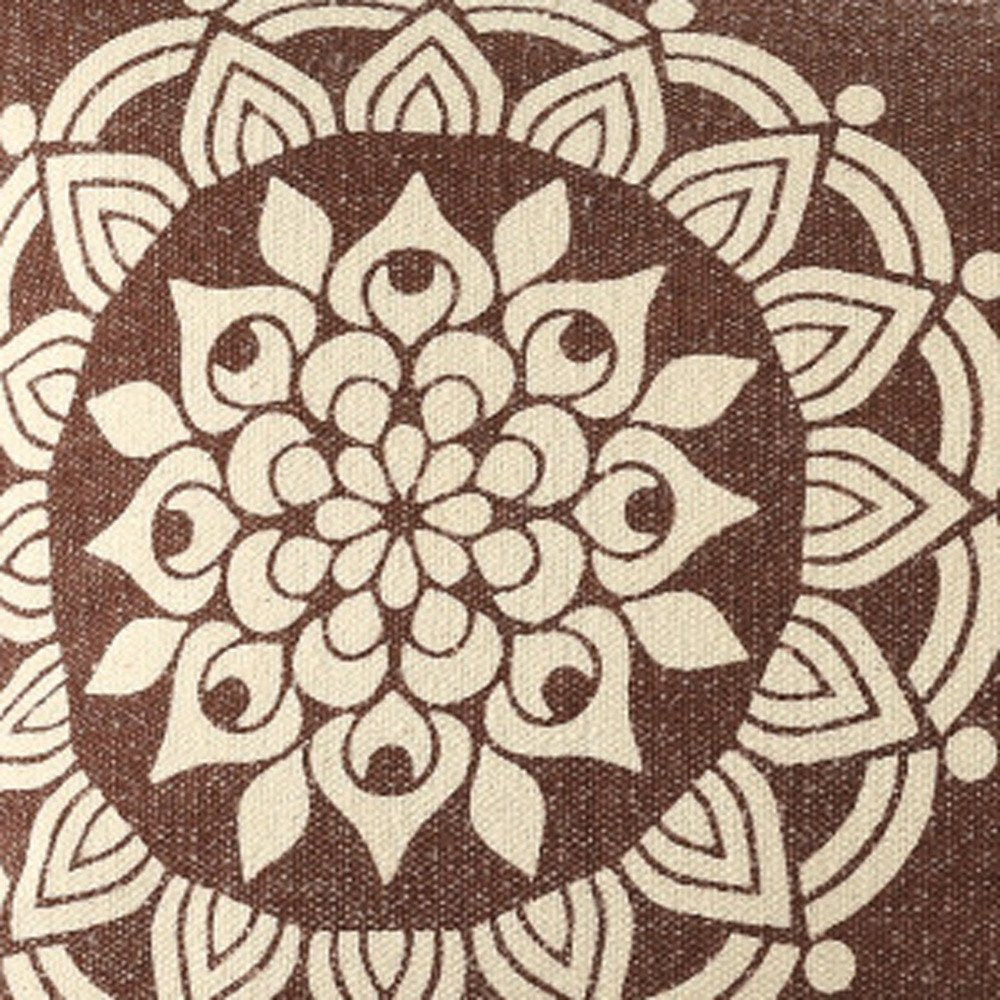 16" X 24" Brown and Ivory Medallion Cotton Lumbar Throw Pillow With Texture HomeRoots