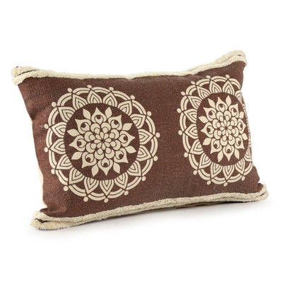 16" X 24" Brown and Ivory Medallion Cotton Lumbar Throw Pillow With Texture HomeRoots