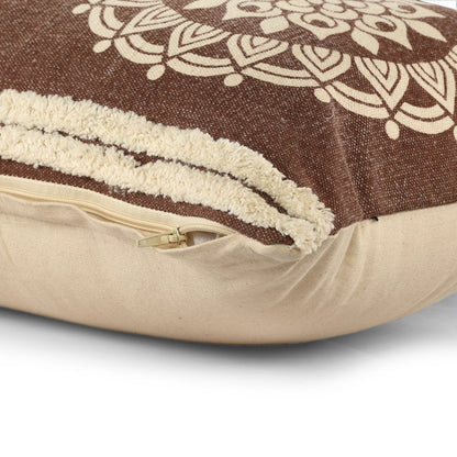 16" X 24" Brown and Ivory Medallion Cotton Lumbar Throw Pillow With Texture HomeRoots