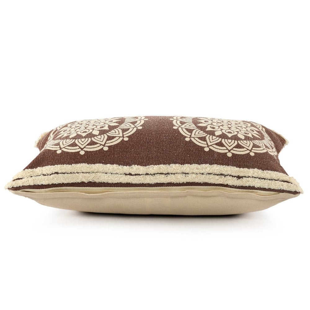 16" X 24" Brown and Ivory Medallion Cotton Lumbar Throw Pillow With Texture HomeRoots