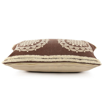 16" X 24" Brown and Ivory Medallion Cotton Lumbar Throw Pillow With Texture HomeRoots