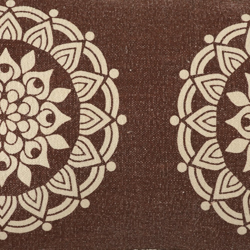 16" X 24" Brown and Ivory Medallion Cotton Lumbar Throw Pillow With Texture — view 8