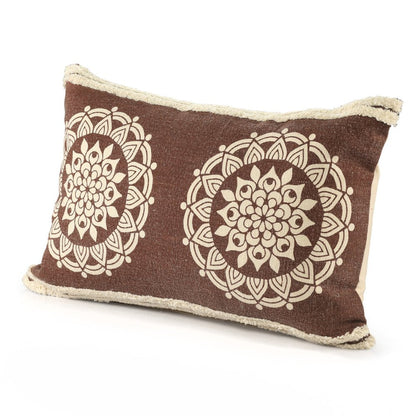 16" X 24" Brown and Ivory Medallion Cotton Lumbar Throw Pillow With Texture HomeRoots