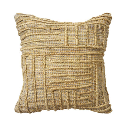 22" Natural Striped Jute Throw Pillow With Embroidery HomeRoots