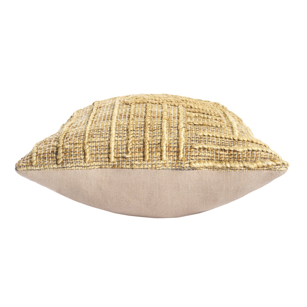 22" Natural Striped Jute Throw Pillow With Embroidery — view 3