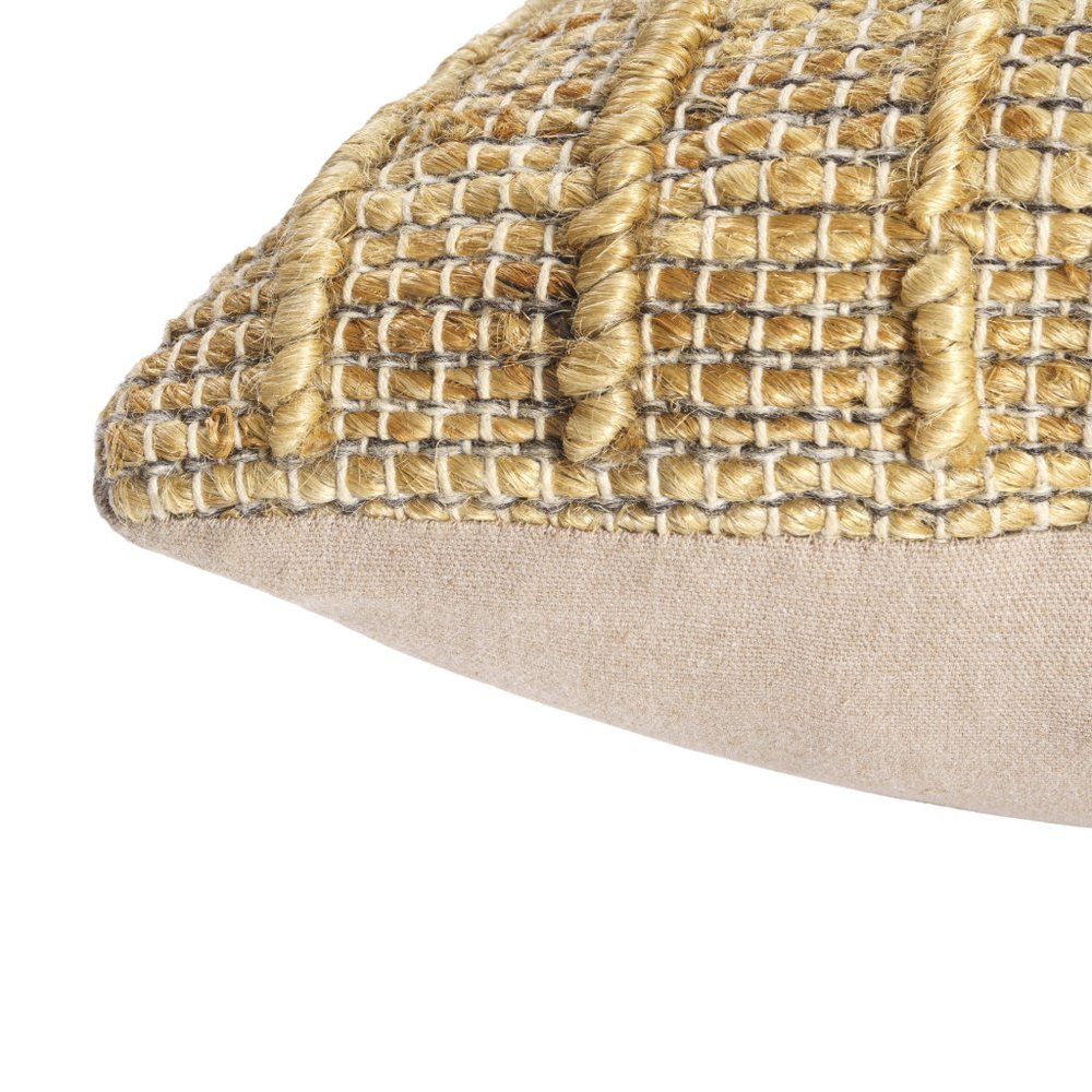 22" Natural Striped Jute Throw Pillow With Embroidery — view 4