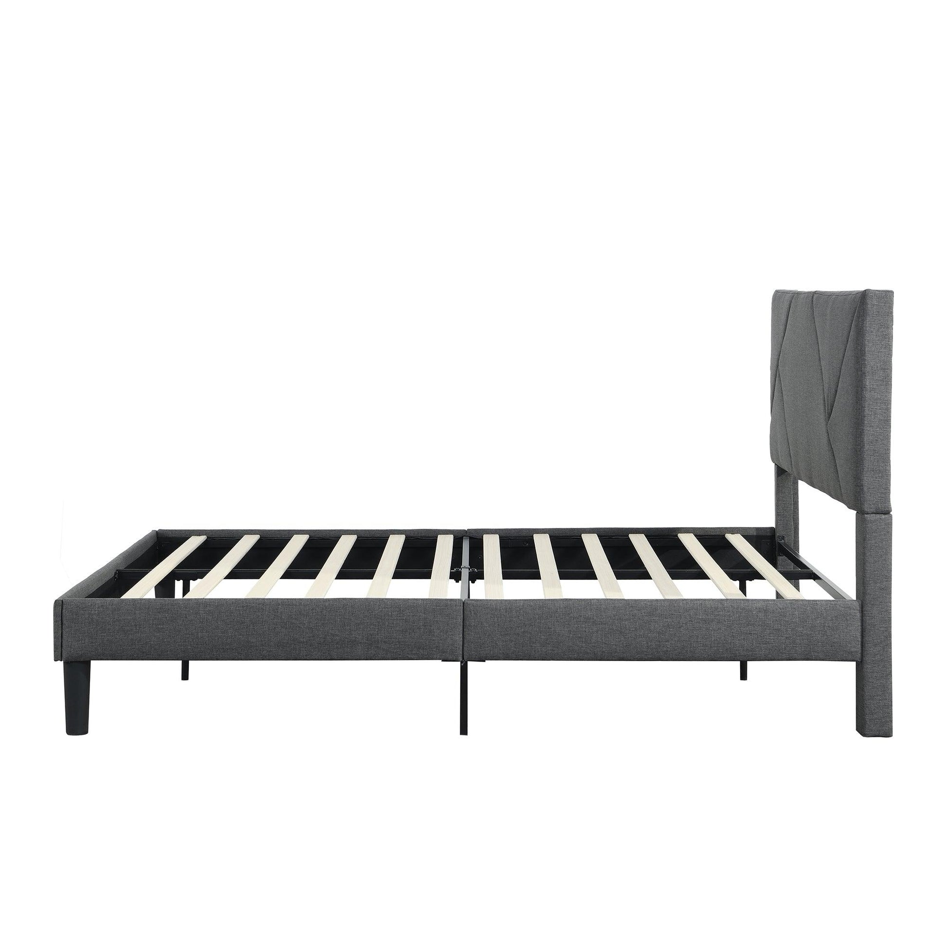 Queen Size Upholstered Platform Bed Frame Wood Slat Support Grey - FurniFindUSA