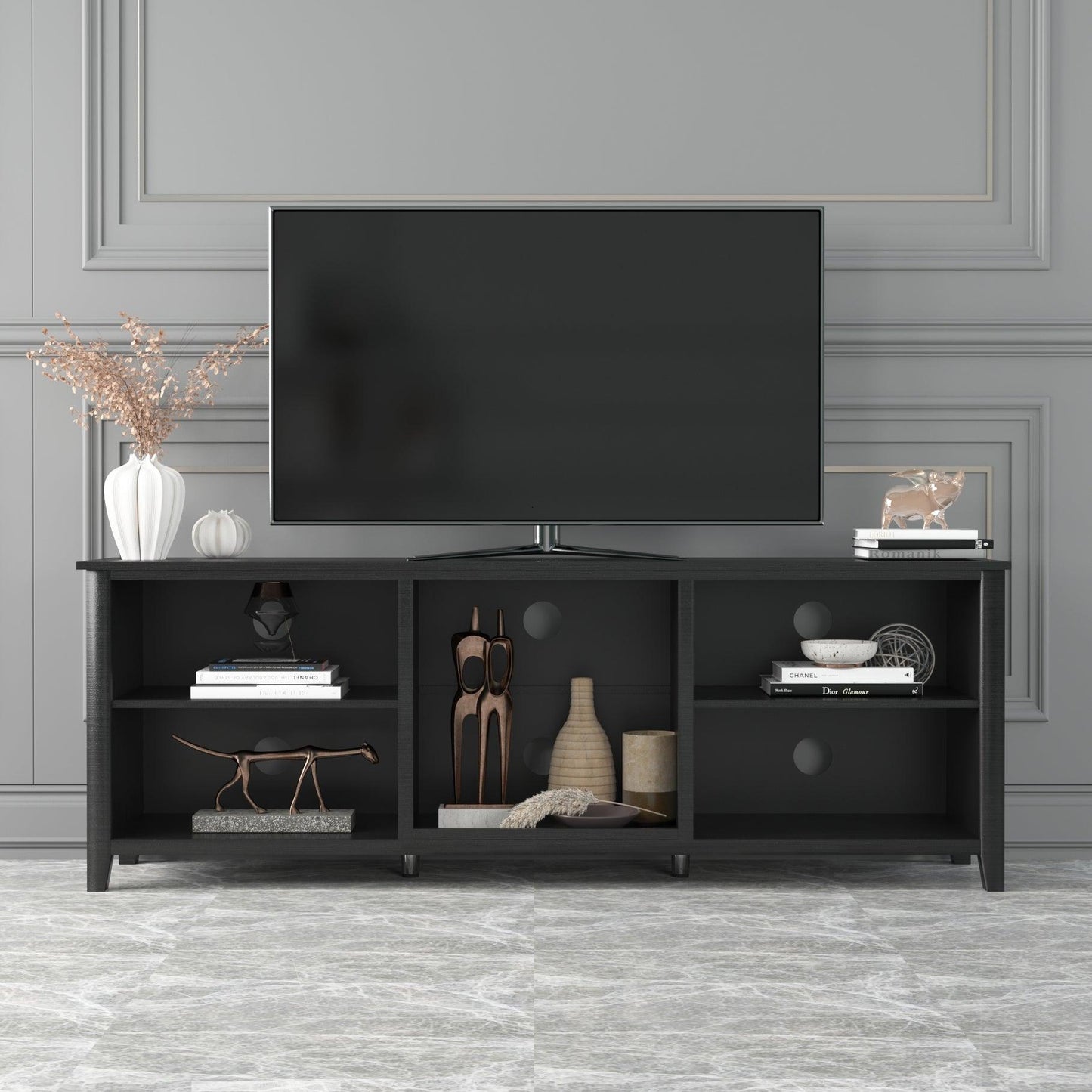 TV Stand Storage Media Console Entertainment Center Tradition Black - FurniFindUSA