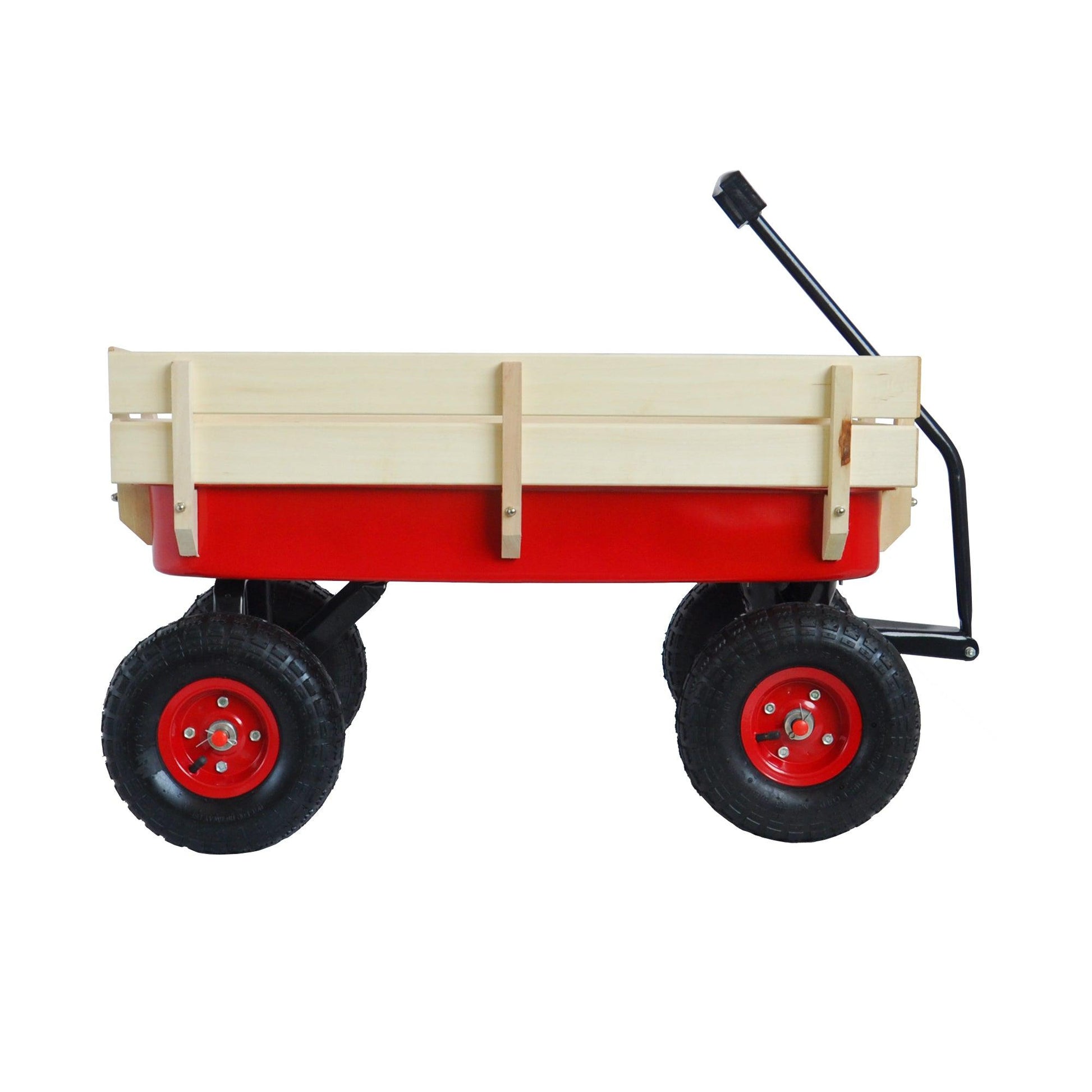 Outdoor Wagon All Terrain Pulling w/Wood Railing Air Tires Children Kid Garden（Red） - FurniFindUSA