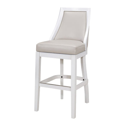 31" Gray And White Faux Leather And Solid Wood Bar Height Swivel Bar Chair HomeRoots