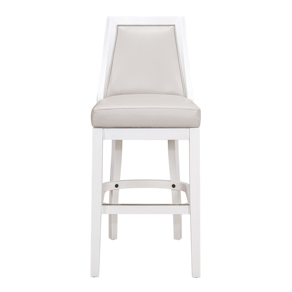 31" Gray And White Faux Leather And Solid Wood Bar Height Swivel Bar Chair HomeRoots