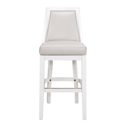 31" Gray And White Faux Leather And Solid Wood Bar Height Swivel Bar Chair HomeRoots