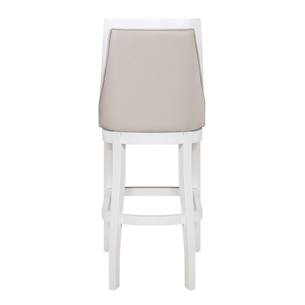 31" Gray And White Faux Leather And Solid Wood Bar Height Swivel Bar Chair HomeRoots