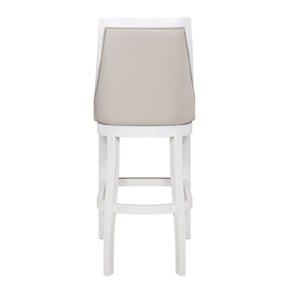 31" Gray And White Faux Leather And Solid Wood Bar Height Swivel Bar Chair HomeRoots