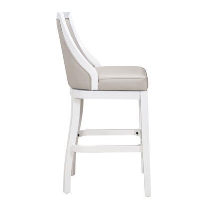 31" Gray And White Faux Leather And Solid Wood Bar Height Swivel Bar Chair HomeRoots