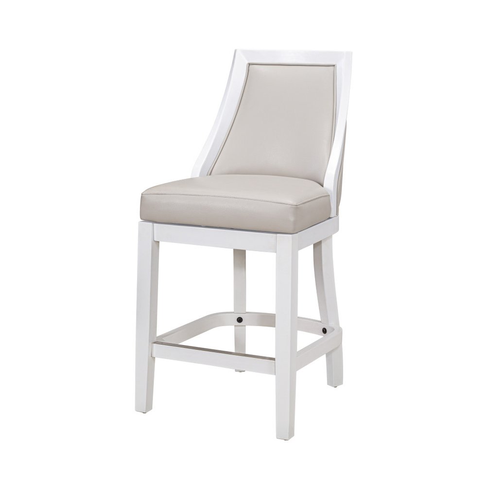 26" Gray And White Faux Leather And Solid Wood Counter Height Swivel Bar Chair HomeRoots