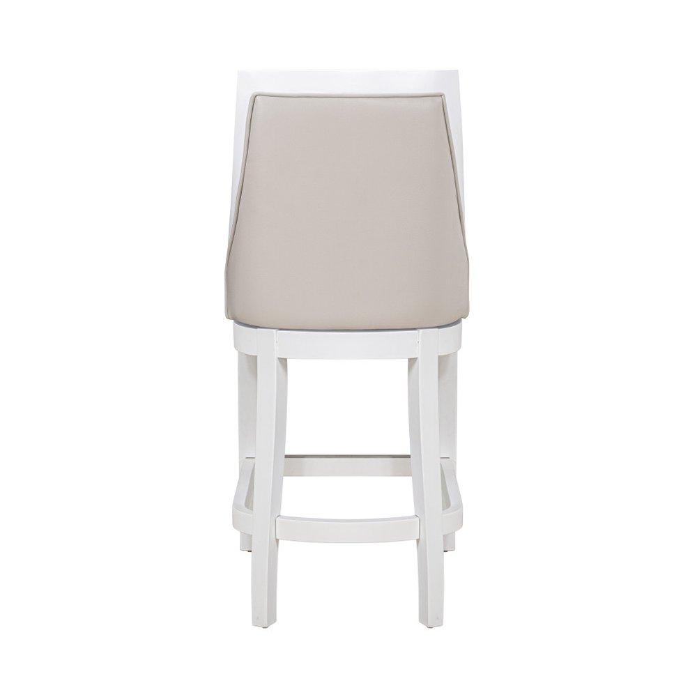 26" Gray And White Faux Leather And Solid Wood Counter Height Swivel Bar Chair HomeRoots