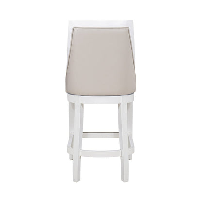 26" Gray And White Faux Leather And Solid Wood Counter Height Swivel Bar Chair HomeRoots