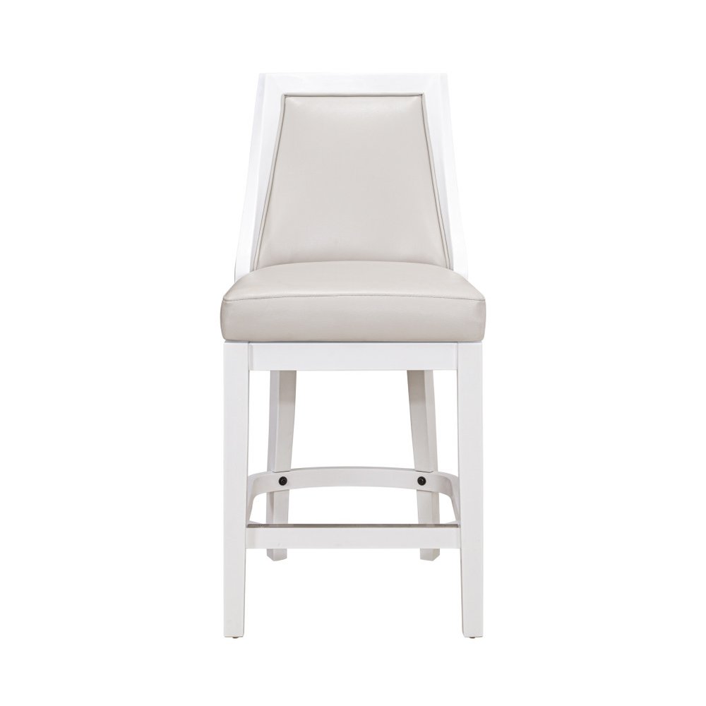 26" Gray And White Faux Leather And Solid Wood Counter Height Swivel Bar Chair HomeRoots