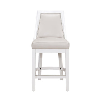 26" Gray And White Faux Leather And Solid Wood Counter Height Swivel Bar Chair HomeRoots