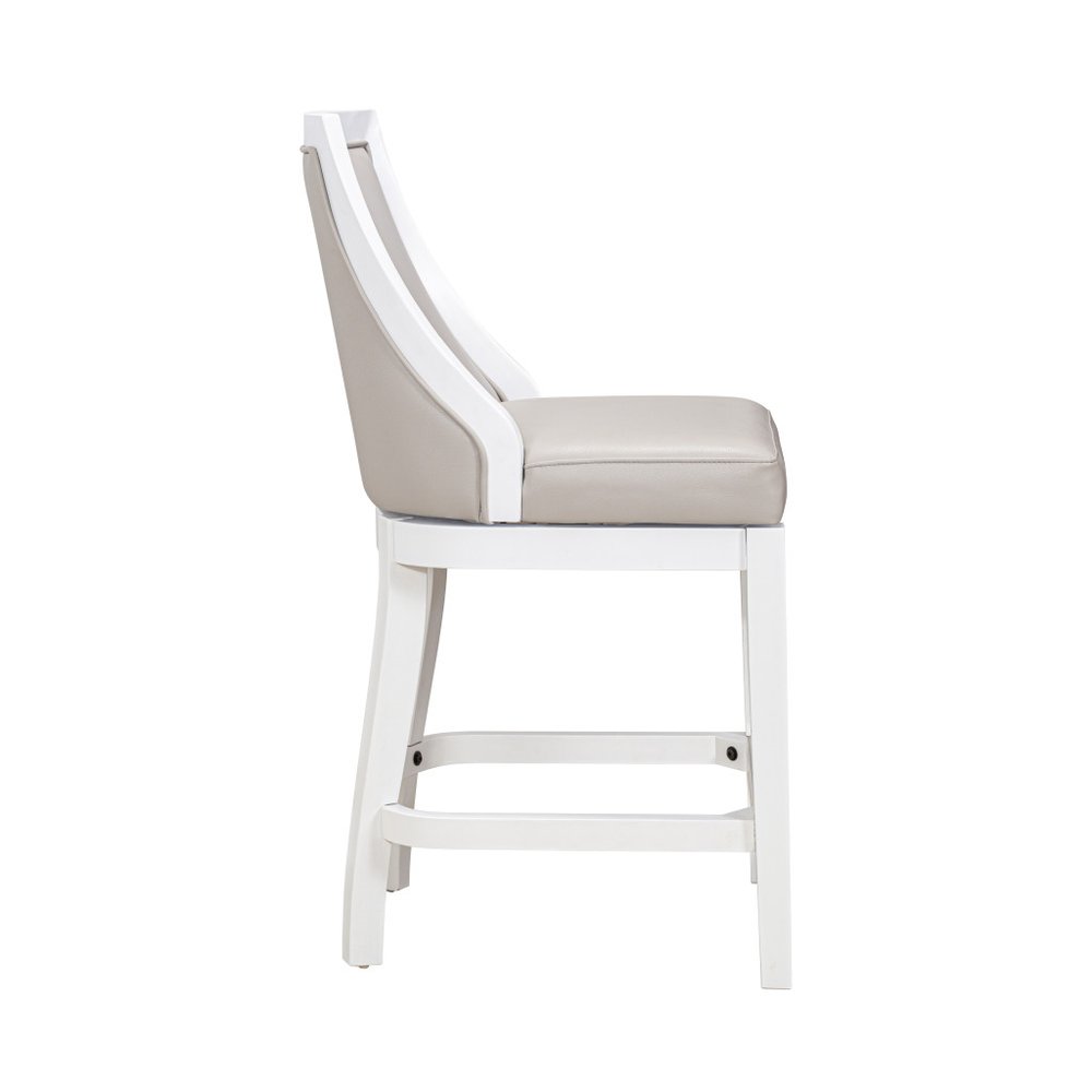 26" Gray And White Faux Leather And Solid Wood Counter Height Swivel Bar Chair HomeRoots