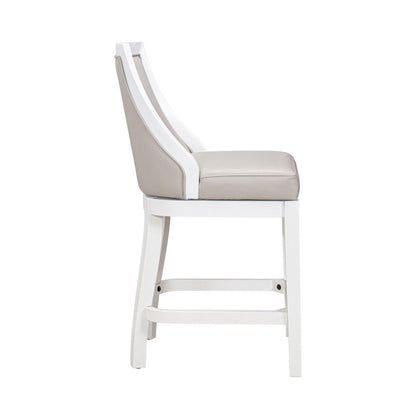 26" Gray And White Faux Leather And Solid Wood Counter Height Swivel Bar Chair HomeRoots