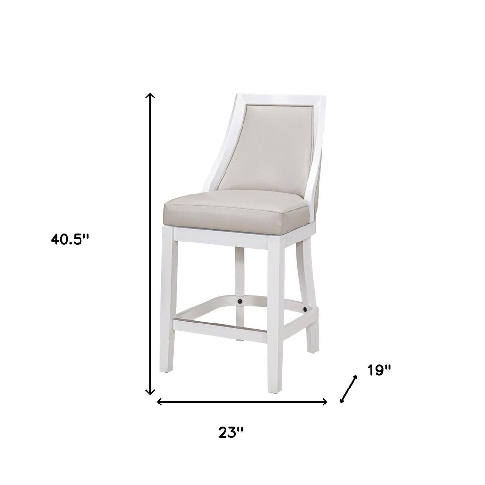26" Gray And White Faux Leather And Solid Wood Counter Height Swivel Bar Chair HomeRoots