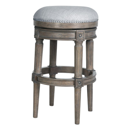 31" Gray Fabric And Solid Wood Backless Bar Height Swivel Bar Chair HomeRoots