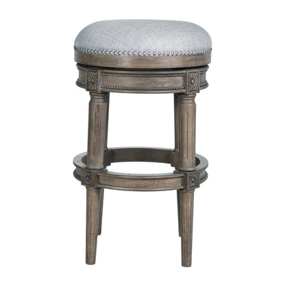31" Gray Fabric And Solid Wood Backless Bar Height Swivel Bar Chair HomeRoots